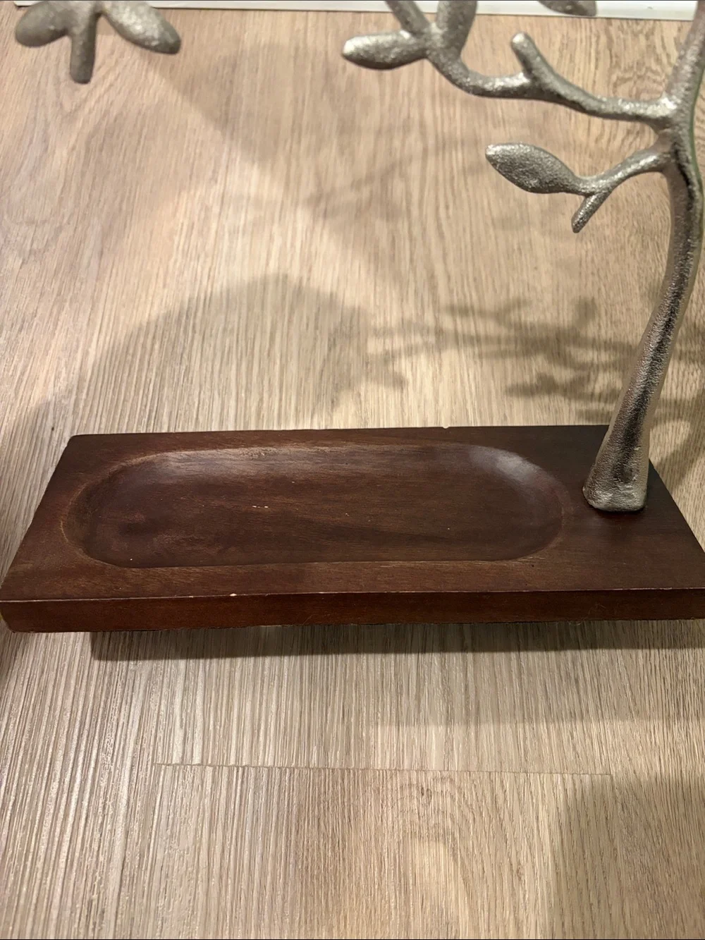 World Market Branch Jewelry Stand in Metallic silver with Wooden Base